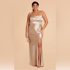 Buddy Grey Convertible Mia Neutral Champagne Shiny Satin Bridesmaid Dress